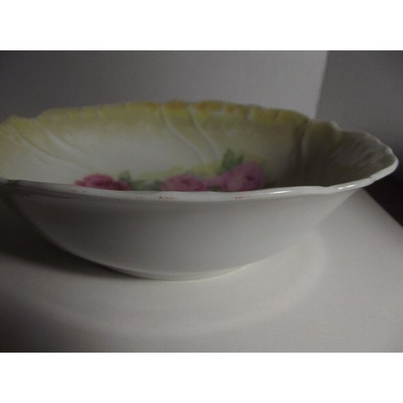 RCW Bavaria Lusterware Floral Serving Bowl pink roses yellow rim rose large 9.5" - Picture 6 of 12